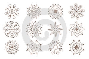 beautiful snowflakes collection, festive christmas vector design of unique