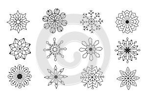 beautiful snowflakes collection, festive christmas vector design of unique