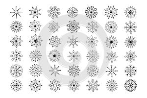 beautiful snowflakes collection, festive christmas vector design of unique