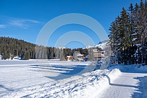 Beautiful snowy countryside landscape, Arosa, Switzerland