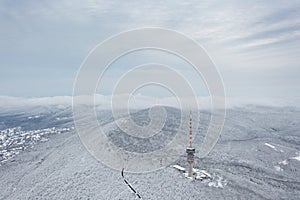 Beautiful snowy landscape with TV tower