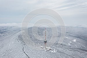 Beautiful snowy landscape with TV tower