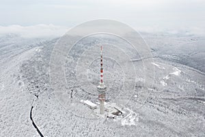 Beautiful snowy landscape with TV tower