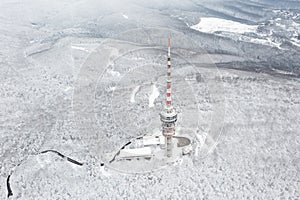 Beautiful snowy landscape with TV tower