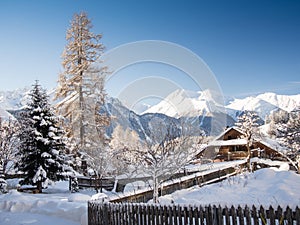 Beautiful snowy mountain village in the Engadine