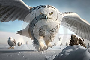 Beautiful Snowy Owl Picture set. taking flight, prey in the snow, spreading its wings and more.