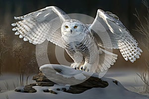 Beautiful Snowy Owl Picture set. taking flight, prey in the snow, spreading its wings and more.