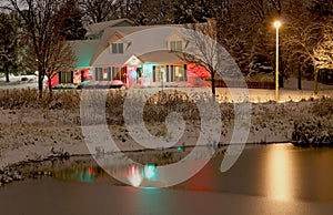 Beautiful snowy winter night at countryside background