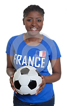 Beautiful soccer fan from France with ball