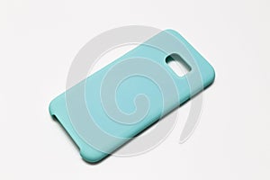 Beautiful soft pastel mint color mobile phone case isolated on white background