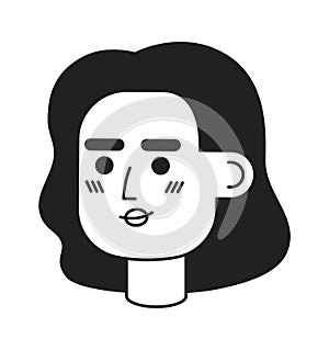 Beautiful south asian woman blushing black and white 2D vector avatar illustration