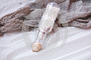 Beautiful souvenir and cool fishnet lying on the wonderful beach