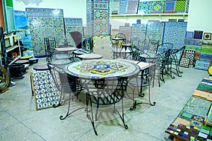 Beautiful souvenir shop with a variety of mosaic tiles. Marrakech, Morocco. Shopping. Travels