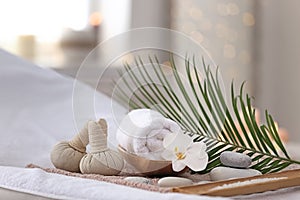 Beautiful spa composition on massage table