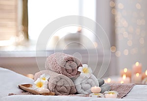 Beautiful spa composition on massage table
