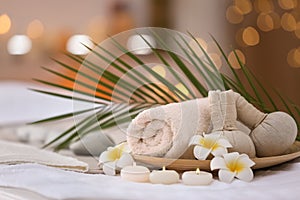 Beautiful spa composition on massage table