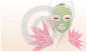 Beautiful spa woman applying facial mask