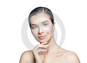 Beautiful spa woman isolated on white. Cosmetology, skincare, aesthetic medicine and facial treatment concept