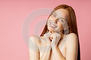 Beautiful spa woman with perfect fresh freckled skin