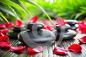 Beautiful Spa Zen Stones and Red Petals, With Copy Space