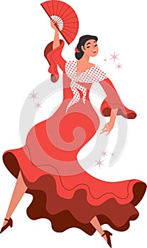 Beautiful Spanish flamenco dancer. Graceful woman dancing. Spanish culture