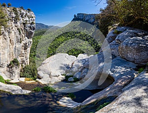 Beautiful spanish mountain landscape near the small village Rupit in Catalonia, park national