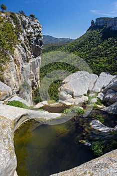 Beautiful spanish mountain landscape near the small village Rupit in Catalonia, park national