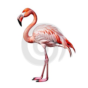 A beautiful specimen of pink flamingo isolated on white background with png file (with transparent background) attached