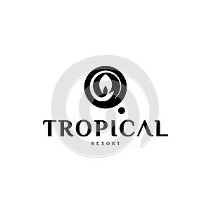 Beautiful spiral tropical fern leaf logo design template for beauty, hotel, spa, travel