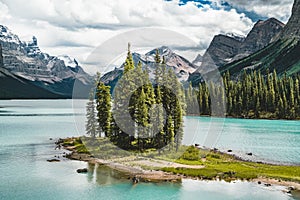 Beautiful Spirit Island in Maligne Lake, Jasper National Park, Alberta, Canada