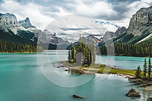 Beautiful Spirit Island in Maligne Lake, Jasper National Park, Alberta, Canada