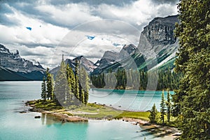 Beautiful Spirit Island in Maligne Lake, Jasper National Park, Alberta, Canada