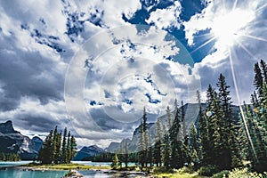 Beautiful Spirit Island in Maligne Lake, Jasper National Park, Alberta, Canada