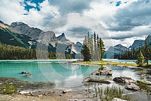 Beautiful Spirit Island in Maligne Lake, Jasper National Park, Alberta, Canada