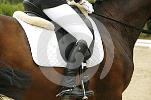 Beautiful sport saddle closeup on show jumping training