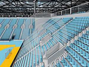 Beautiful sports arena for handball with sky blue seats and VIP boxes 3D render