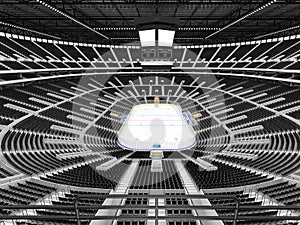 Beautiful sports arena for ice hockey with black seats and VIP boxes