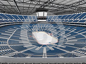 Beautiful sports arena for ice hockey with blue seats VIP boxes 3d render