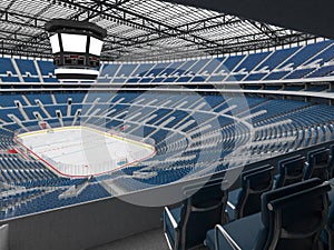 Beautiful sports arena for ice hockey with blue seats VIP boxes 3d render