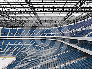 Beautiful sports arena for ice hockey with blue seats VIP boxes 3d render