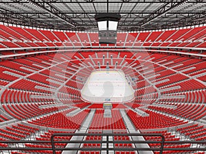 Beautiful sports arena for ice hockey with red seats VIP boxes - 3d render