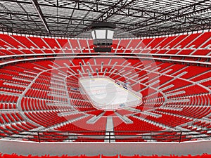 Beautiful sports arena for ice hockey with red seats VIP boxes - 3d render