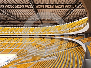 Beautiful sports arena for ice hockey with yellow seats and VIP boxes