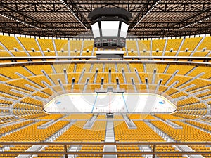 Beautiful sports arena for ice hockey with yellow seats and VIP boxes