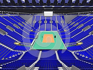 Beautiful sports arena for volleyball with blue seats and floodlights - 3d render