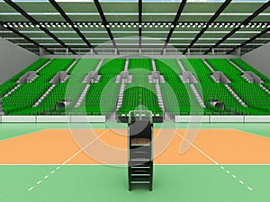 Beautiful sports arena for volleyball with green seats and floodlights - 3d render