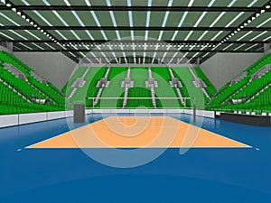 Beautiful sports arena for volleyball with green seats and floodlights - 3d render