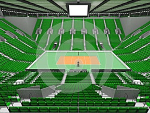 Beautiful sports arena for volleyball with green seats and floodlights - 3d render