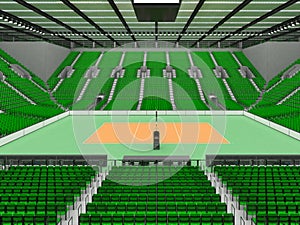 Beautiful sports arena for volleyball with green seats and floodlights - 3d render