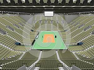 Beautiful sports arena for volleyball with olive green seats and floodlights - 3d render